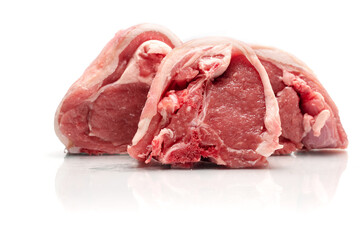 Fresh lamb loin chops on a white isolated background. Meat industry product.