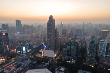 Obraz premium Aerial photography of Guangzhou city buildings skyline and dusk