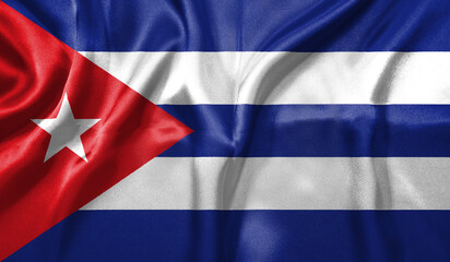 Cuba flag wave close up. Full page Cuba flying flag. Highly detailed realistic 3D rendering