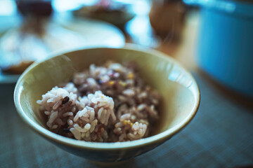 Brown mixed rice in the small bowl. This mix rice is healthy food.