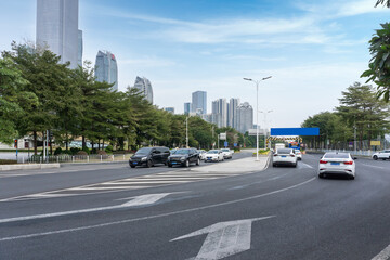City roads and modern buildings