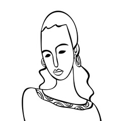 Portrait of a woman in line art style. Vector illustration.