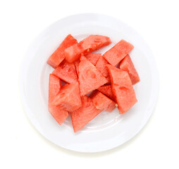 watermelon slices isolated in plate on white background