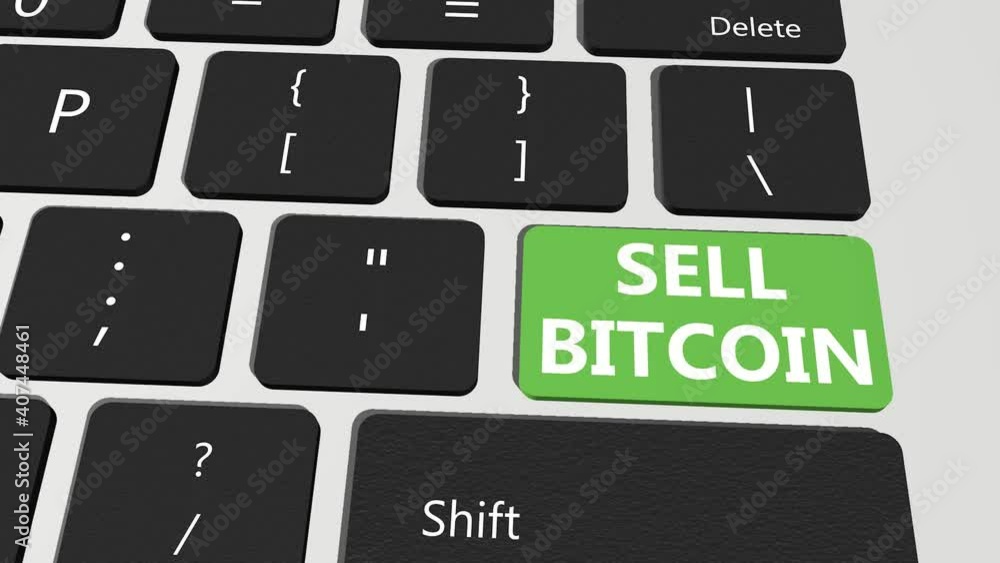 Poster close up shot of mouse cursor clicking buy and sell btc button.bitcoin sale keyboard button. cryptoc