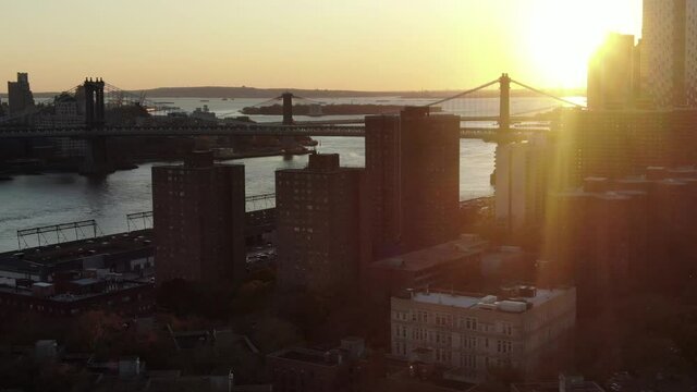 New York, NY, USA - February 1, 2020 : The Manhattan Bridge connecting Lower Manhattan to Dumbo in New York City