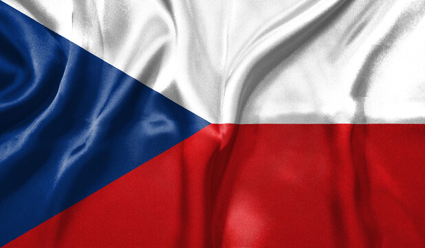 Czech Republic flag wave close up. Full page Czech Republic flying flag. Highly detailed realistic 3D rendering