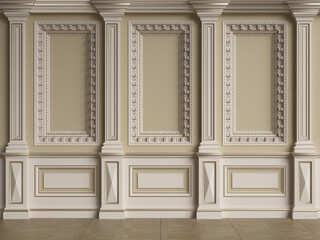 Classic interior wall with mouldings