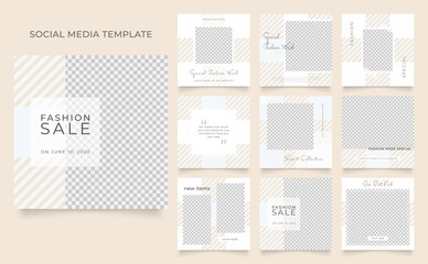 social media template banner blog fashion sale promotion. fully editable instagram and facebook square post frame puzzle organic sale poster. brown beige khaki vector background