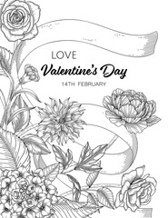 Hand drawn floral valentine's day background.