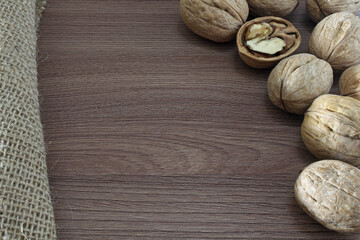 walnuts on the table, top view