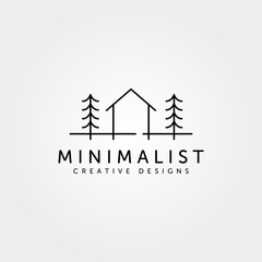minimalist cabin house logo line art cottage symbol vector illustration design