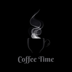 Coffee dark logo. Cup of coffee on  black background