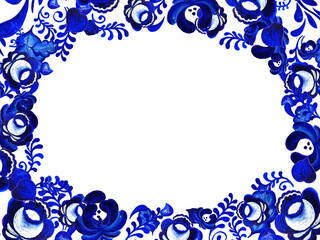 Ornate floral frame in traditional Russian style Gzhel