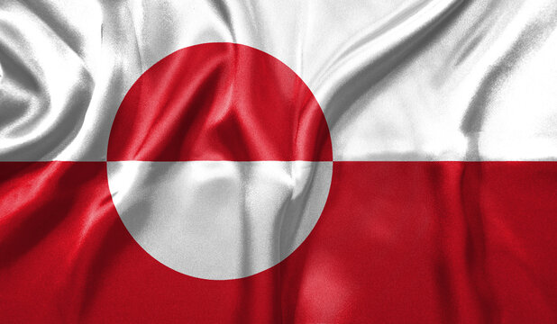 Greenland flag wave close up. Full page Greenland flying flag. Highly detailed realistic 3D rendering