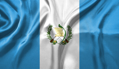 Guatemala flag wave close up. Full page Guatemala flying flag. Highly detailed realistic 3D rendering