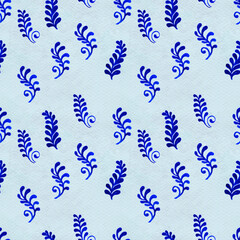 Blue floral seamless pattern in Russian gzhel background