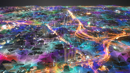 Digital cityscape with futuristic network connection. Technology concept.