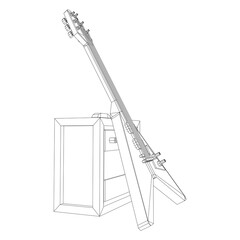 Electric guitar musical instrument. Wireframe low poly mesh vector illustration.