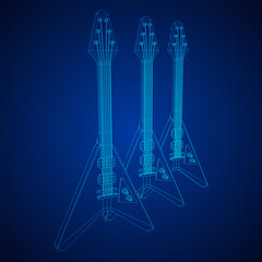 Electric guitar musical instrument. Wireframe low poly mesh vector illustration.