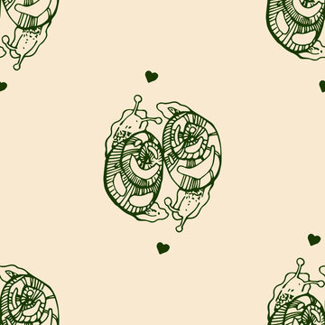 hand drawn snail doodle, decorative pattern for textile with snails