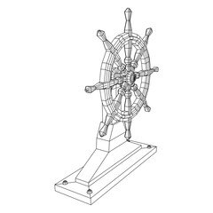 Ship steering wheel. Marine rudder. Wireframe low poly mesh vector illustration.