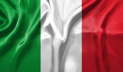 Italy flag wave close up. Full page Italy flying flag. Highly detailed realistic 3D rendering