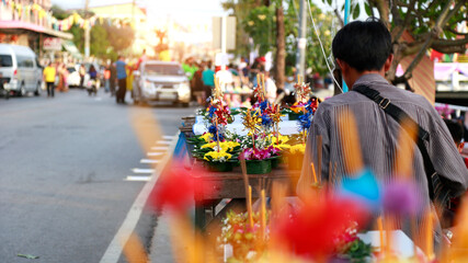 Close-up photo of a krathong made at a Loi Krathong festival in Thailand.