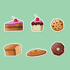 Set of cake stickers. vector illustration