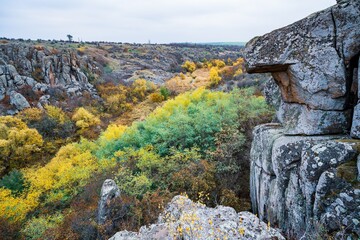 large stone boulder in Aktovsky Canyon Ukraine