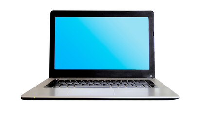 Separate blue screen laptop with empty space on white background.