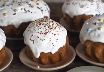 Homemade Easter cakes on a wooden background