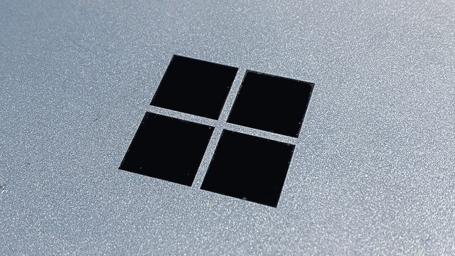 Close up of Microsoft logo on Surface / Laptop. Jan 2021 / Japan 