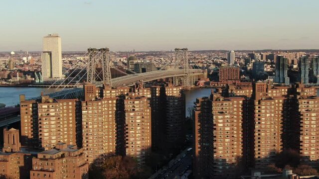 New York, NY, USA - February 1, 2020 : The Lower East Side and the Williamsburg Bridge, New York City