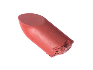 Cut pink lipstick isolated on white