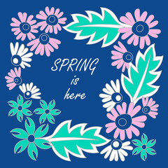 Fototapeta na wymiar Spring is here . Doodle hand drawing Background. Flowers, leaves. Vector illustration