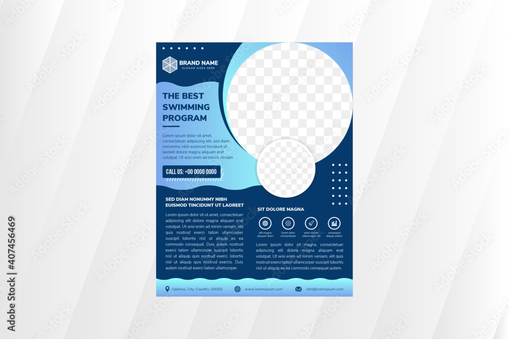 Poster set of the best swimming program flyer template design. vertical or portrait layout with space for p