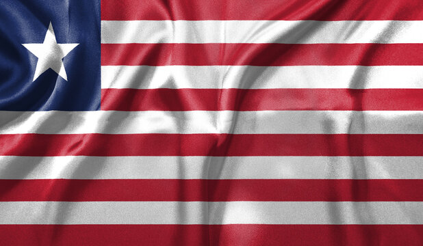 Liberia flag wave close up. Full page Liberia flying flag. Highly detailed realistic 3D rendering