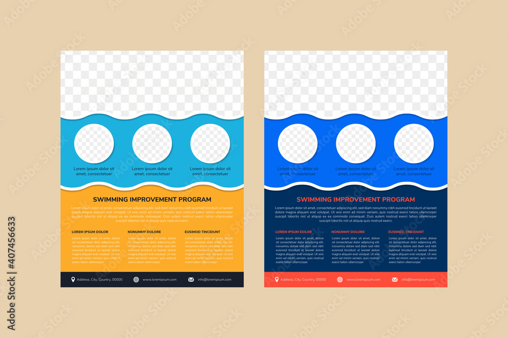 Poster set of the best swimming program flyer template design. vertical layout with space for photo collage