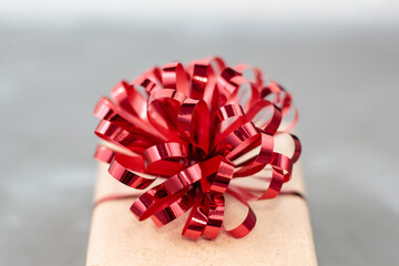 present box in craft paper with red bow