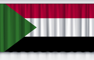 Flag of Sudan on silk curtain, stage performance event ceremony show illustration