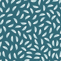 Soft White Feathers in Dark Tosca Vector Graphic Seamless Pattern