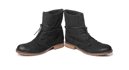 Black female winter boots isolated on a white background.