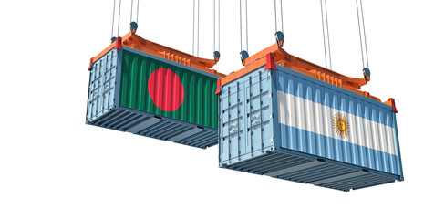 Freight containers with Argentina and Bangladesh flag. 3D Rendering 