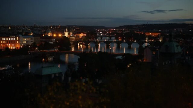 Prague Bridges Twilight - time lapse