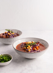 Bowl of Italian vegetable tomato chickpea soup