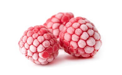 frozen raspberries isolated on white