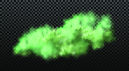 Green stink bad smell, smoke or poison gases,chemical toxic vapour.Vector realistic set of stench breath or sweat odor isolated on transparent checkered background.

