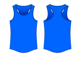 Blank Blue Tank Top Template on White Background. Front and Back Views, Vector File.