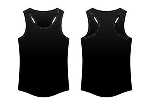 Blank Black Tank Top Template On White Background.Front and Back View, Vector File