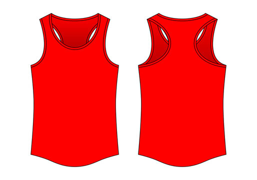 Blank Red Tank Top Template On White Background.Front and Back View, Vector File
